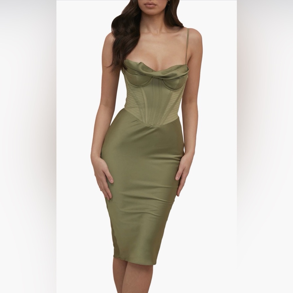House of CB Olive Mirna Satin Corset Dress - Size S